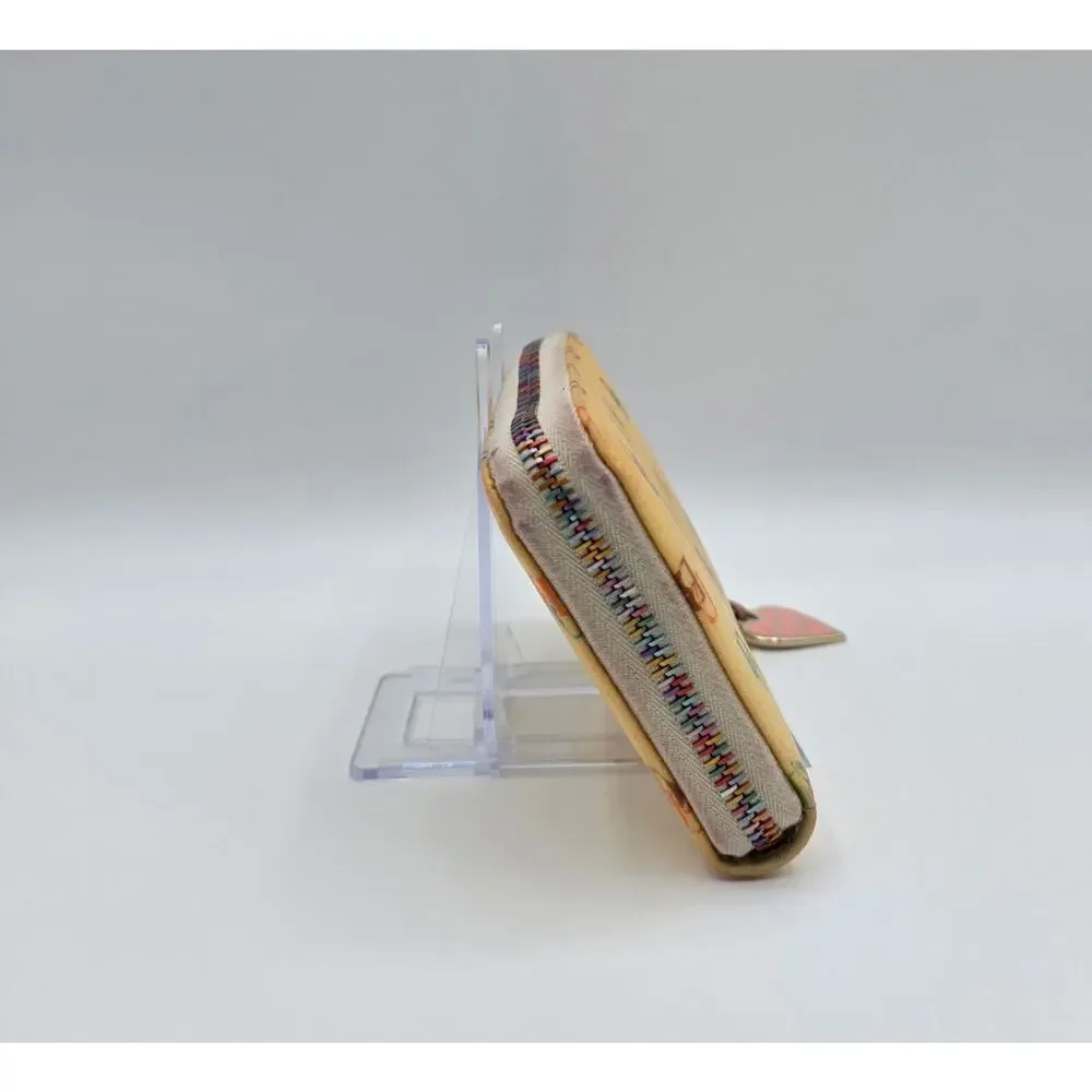 Dooney & Bourke Rainbow DB Monogram Zip Wallet Cream Multicolor Heart Charm